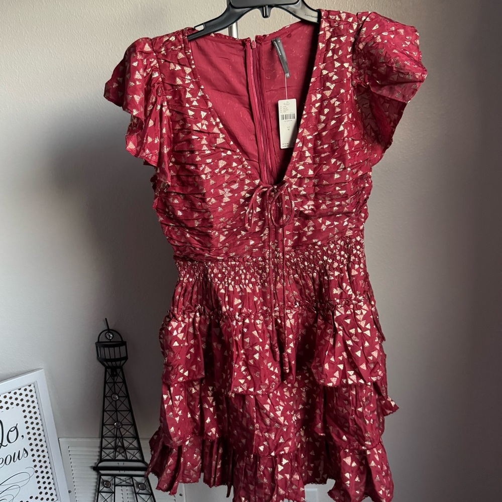 NWT By Anthropologie Short-Sleeve Ruffled Mini Dress Sz M - Picture 2 of 10